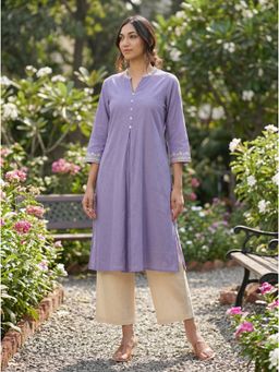 The Suitable - Hazel Purple Kurta and Pant with Delicate White Floral Embroidered