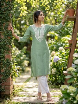 The Suitable - Hazel Green Chikankari-Inspired Kurta with Pant