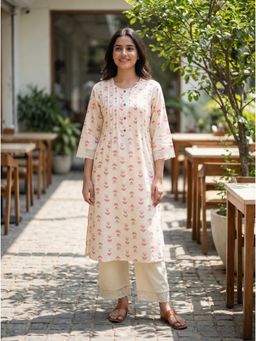 The Suitable - Lily White Buta Motifs and Lace Sleeve Detailing Kurta with Pant