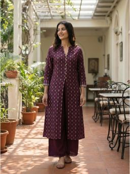 The Suitable - Lily Purple Printed Leaf Buta Motifs and Embroidered Kurta with Pant