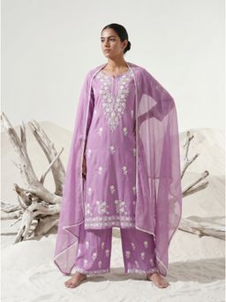 The Suitable - Meher Purple Rayon Chikankari Floral Embroidery Kurta with Pant and Dupatta