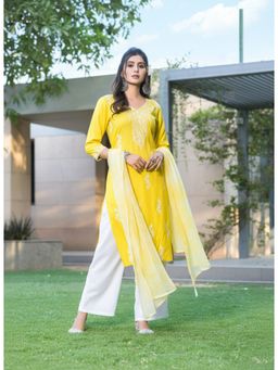 The Suitable - Pooja Sunshine Yellow Paisley Embroidery Kurta with Pant