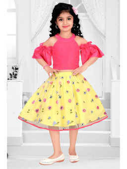 Pragya Exclusive - Girls Pink Halter Neck Top with Skirt