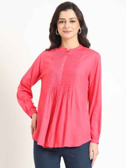 Divena - Pink Solid Rayon Fabric Straight Top