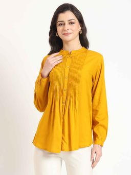 Divena - Mustard Solid Rayon Fabric Straight Top