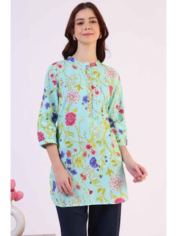 W - Blue Floral Print and Embroidered Tunic