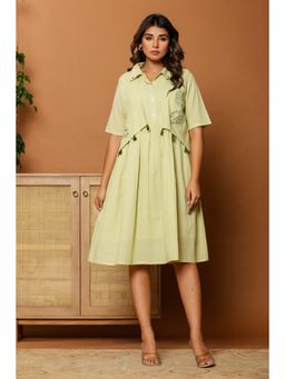 Gahan - Womens Shirt Collar A Line Midi Dress with Jacket