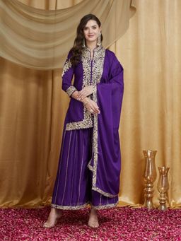 Gahan - Womens Cording and Sequin Work Chinon Kurta Palazzo with Dupatta