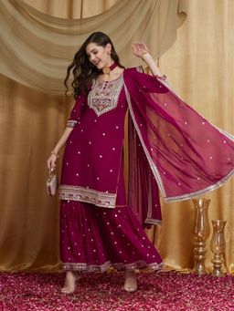 Gahan - Womens Elegant Festive Wear Georgette Kurta Sharara Dupatta