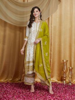 Gahan - Womens Faux Georgette Fabric Zari Embroidery Kurta Palazzo With Dupatta