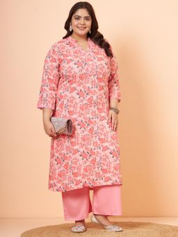 Gahan - Women Plus Size Peach Floral Printed Kurta & Palazzo