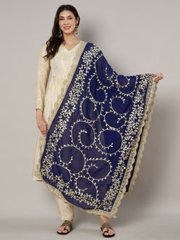 MUFFLY - Blue Georgette Handcrafted Dupatta with Gotta Patti Work