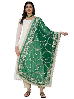 MUFFLY - Green Georgette Handcrafted Dupatta with Gotta Patti Work