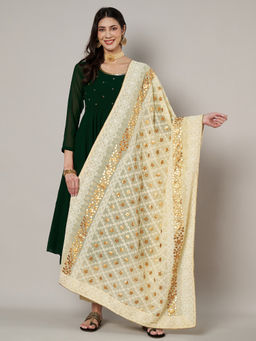 MUFFLY - Cream Georgette Lucknowi Dupatta with Gotta Patti Work