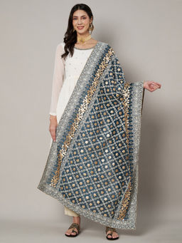 MUFFLY - Blue Georgette Lucknowi Dupatta with Gotta Patti Work