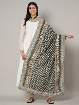 MUFFLY - Black Georgette Lucknowi Dupatta with Gotta Patti Work