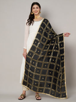 MUFFLY - Black Chinnon Dupatta with Sequence Embroidery Work