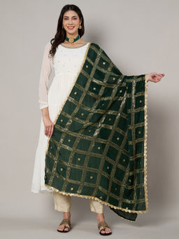 MUFFLY - Green Chinnon Dupatta with Sequence Embroidery Work