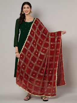 MUFFLY - Maroon Chinnon Dupatta with Sequence Embroidery Work