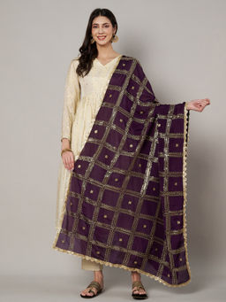 MUFFLY - Purple Chinnon Dupatta with Sequence Embroidery Work