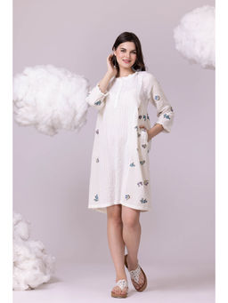Naina Arunima - off-white Floral Print & Lace, Embroidered Dress