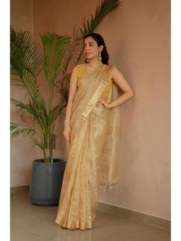 Zari Jaipur - Gold Embroidered Saree with Unstitched Blouse