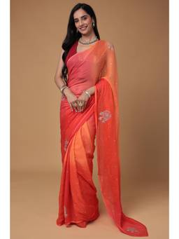 Zari Jaipur - Orange Embroidered Gota Work Saree with Unstitched Blouse