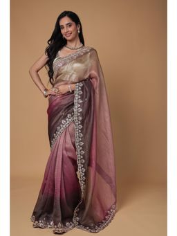 Zari Jaipur - Multi-Color Ombre Gotapatti Work Saree with Unstitched Blouse