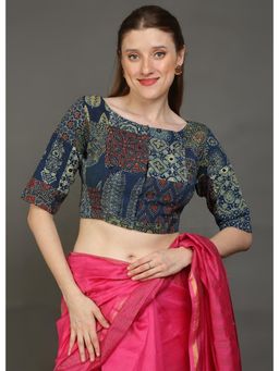 Palash - Navy Blue Ajrakh Printed Cotton Stitched Blouse