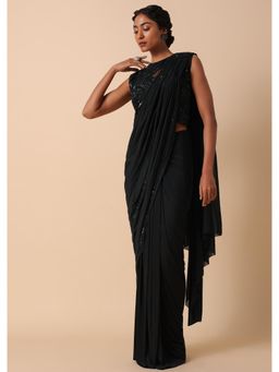 KALKI FASHION - Black Embellished Pre-Drape Saree with Stitched Blouse