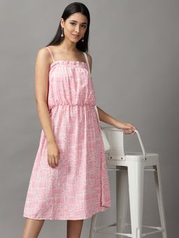 SHOWOFF - Womens Fit And Flare Pink Sleeveless Dress