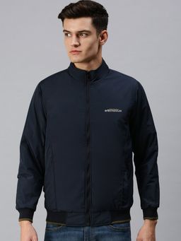 SHOWOFFFF - Men Casual Solid Reversible Navy Blue Jacket