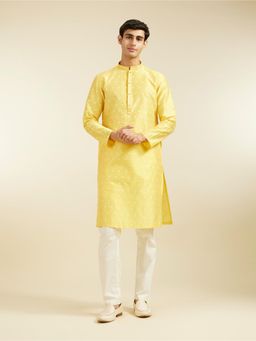 Diwas by Manyavar - Yellow Art Silk Thread Work Kurta for Men