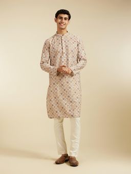 Diwas by Manyavar - Beige Art Silk Printed| Embroidered Kurta for Men