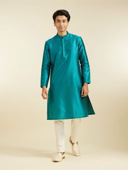 Diwas by Manyavar - Blue Art Silk Thread Work Kurta for Men