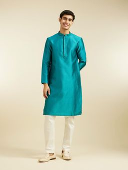 Diwas by Manyavar - Green Art Silk Thread Work Kurta for Men