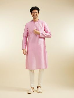 Diwas by Manyavar - Pink Art Silk Thread Work Kurta for Men