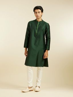 Diwas by Manyavar - Green Art Silk Thread Work Kurta for Men