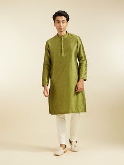 Diwas by Manyavar - Green Art Silk Thread Work, Sequin Work Kurta for Men