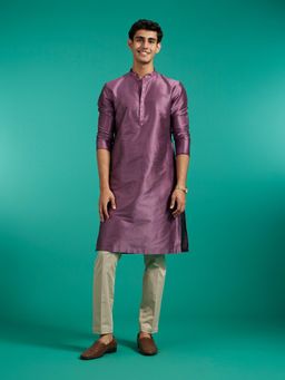 Diwas by Manyavar - Lilac Art Silk Self Design Kurta for Men