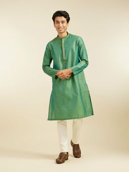 Diwas by Manyavar - Green Art Silk Thread Work Kurta for Men