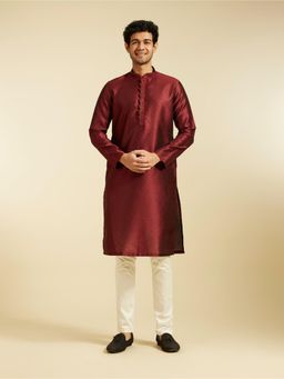 Diwas by Manyavar - Maroon Art Silk Self Design Kurta for Men