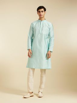 Diwas by Manyavar - Aqua Green Art Silk Jacquard| Self Design Kurta for Men