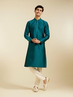 Diwas by Manyavar - Teal Green Art Silk Self Design Kurta for Men