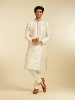Diwas by Manyavar - Warm White Art Silk Thread Work| Sequin Work Kurta for Men