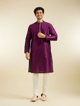 Diwas by Manyavar - Purple Art Silk Thread Work, Sequin Work Kurta for Men