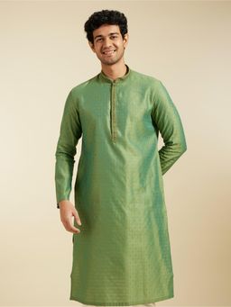 Diwas by Manyavar - Light Mid Green Viscose Blend Jacquard| Self Design Kurta for Men