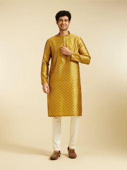 Diwas by Manyavar - Mustard Art Silk Jacquard| Self Design Kurta for Men