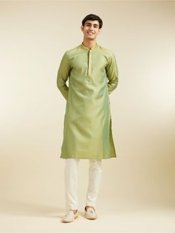 Diwas by Manyavar - Green Viscose Blend Thread Work Kurta for Men