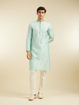 Diwas by Manyavar - Green Viscose Blend Thread Work Kurta for Men